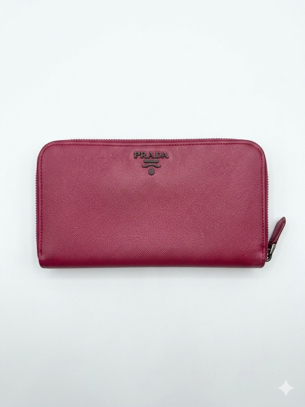 Prada Saffiano Zip Wallet in Raspberry Pink with Silver Hardware
